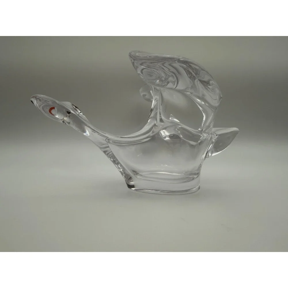 Heavy Clear Art Glass Bird Figurine Abstract Flying Swallows Sculpture Decor